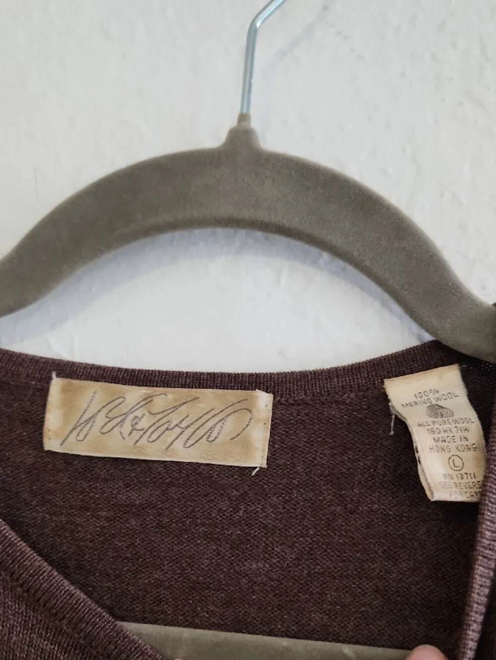 90s Vintage Quiet Luxury 100% Merino Wool Chocolate Brown Crewneck Sweater L